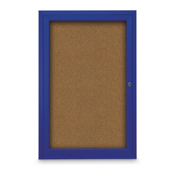 Slim Enclosed Corkboard, 18"x24", Black Alum Frame/Cobalt